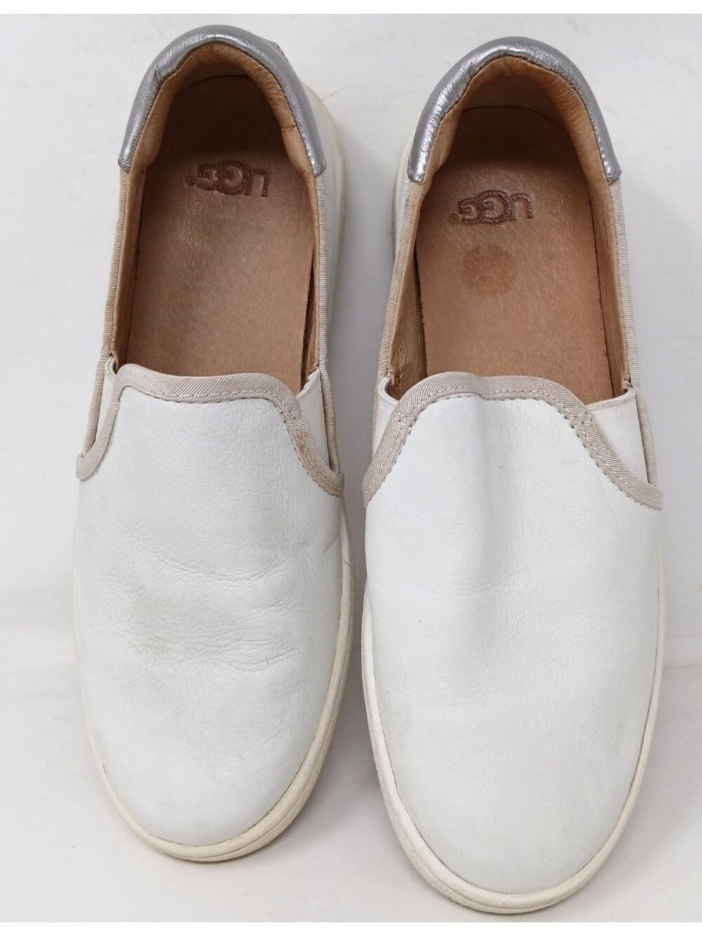 UGG Shoes Womens 6 Cas SlipOn Sneakers White Leather Silver Heel 1019108 #6-6